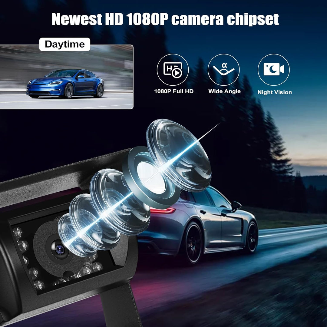 CAMECHO Rückfahrkamera Kabellos IP68 Wasserdicht Nachtsicht Weitwinkel Kamera mit 7 Zoll HD Monitor