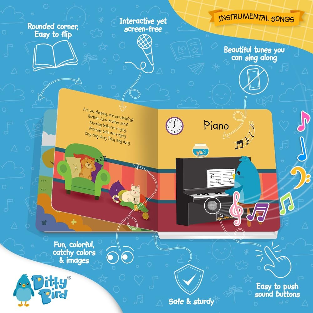 Ditty Bird Musikalische Bücher für Kleinkinder | Spass mit Instrumenten & Kinderlieder-Buch | Mitsin