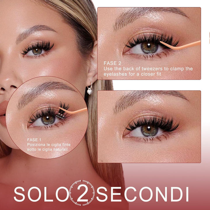 Higu Clace Selbstklebende Wimpern, D-Curl, Set mit vorgeklebten Wimpern Mix 10-16 mm, ohne Kleber un