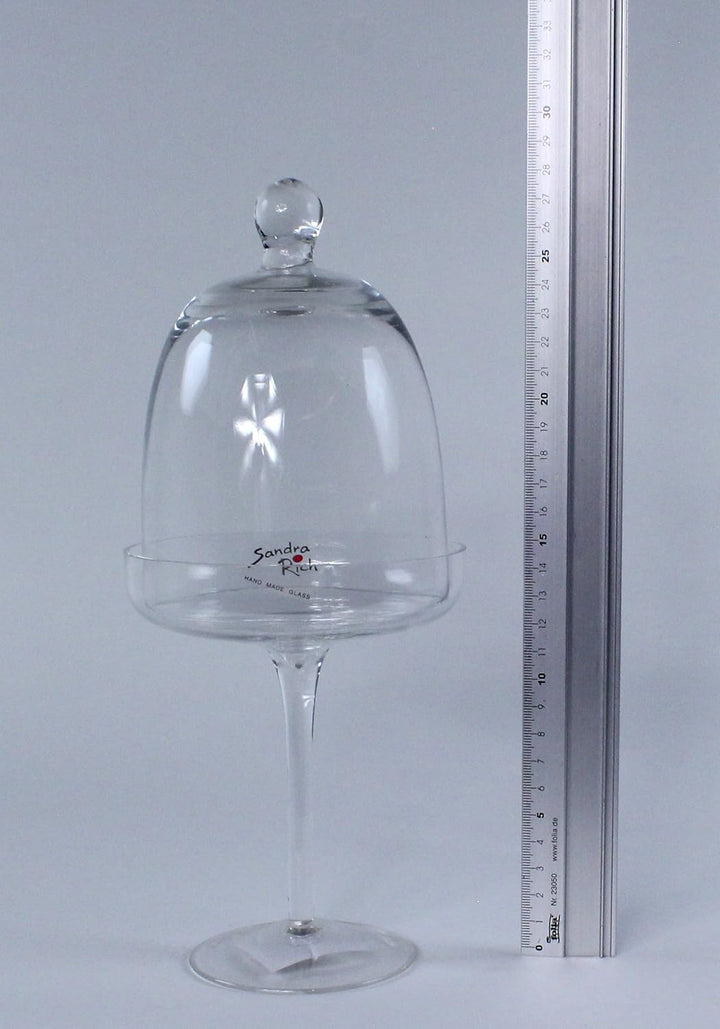 Sandra Rich Glasplatte auf Fuss mit Glocke Haube Cover H. 30cm D. 12cm rund