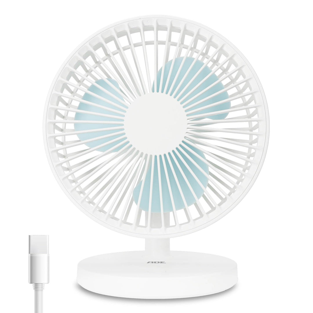 ADE Sehr leiser Tischventilator | USB Ventilator mit 3 Geschwindigkeitsstufen | 2.000 mAh Akku für b