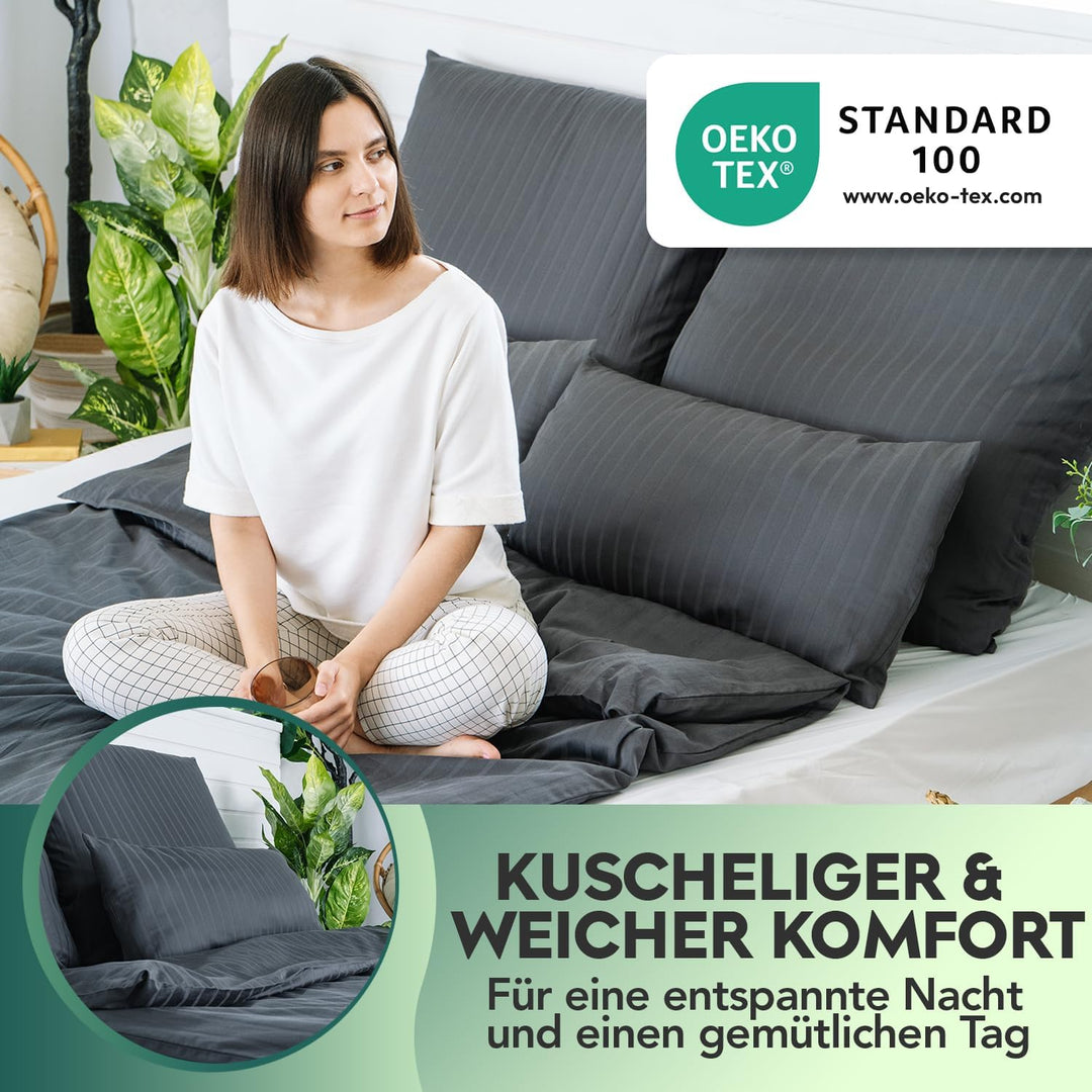 slummer Bettwäsche 135x200 - anthrazit - Bezug Damast 100% Baumwolle - YKK Reissverschluss -