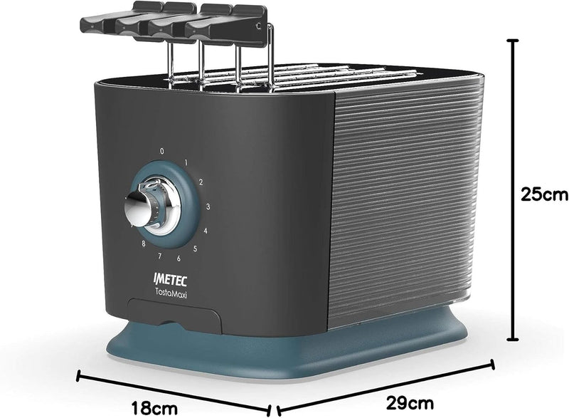 Imetec TostaMaxi Toaster, 2 extra grosse Schlitze und zu öffnende Zangen für extra dicken Toast, 10