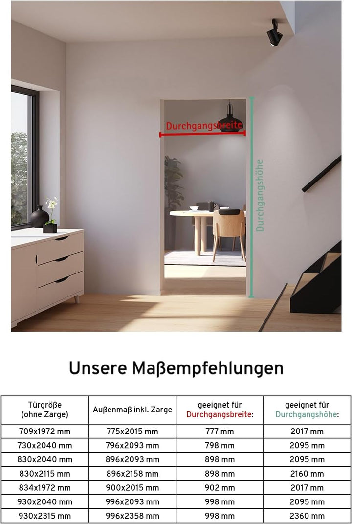 inova Glastür Komplettset 709x1972mm DIN rechts Griffstange Drehtür mit Beschlag und Zarge 709x1972m