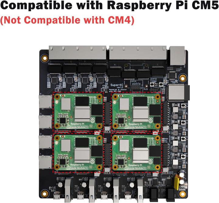 DeskPi Super4C für Raspberry Pi Compute Module 5, Cluster Mini-ITX Board Unterstützt 4 CM5, 2.5GbE +
