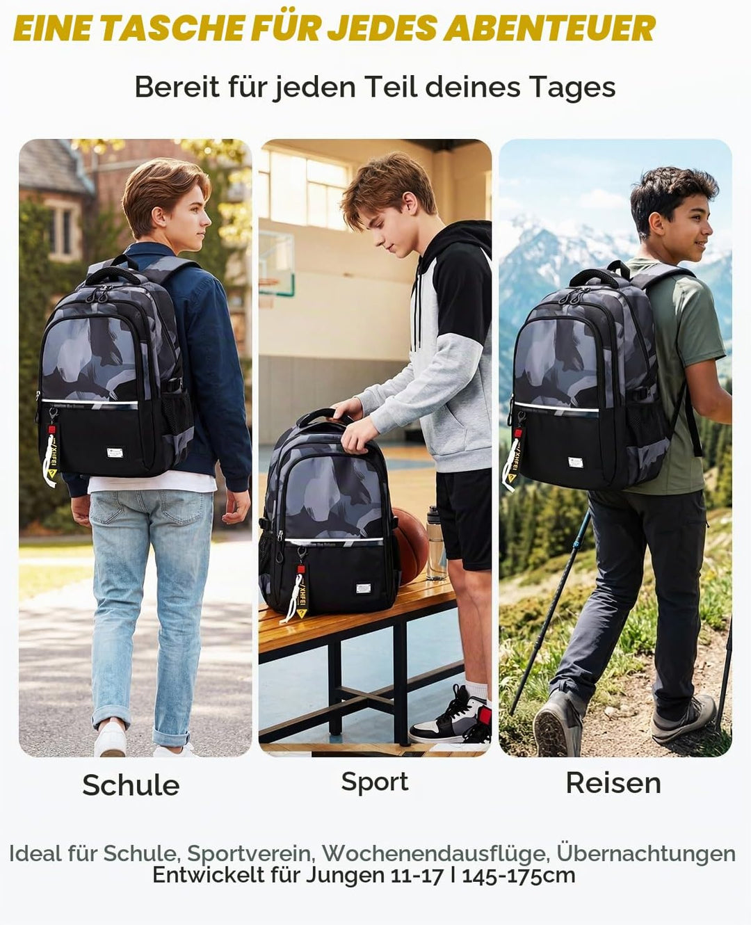 Amythe Schulrucksack Teenager Rucksack für Jungen - Wasserdichter Casual Daypack, Schulranzen Ideal
