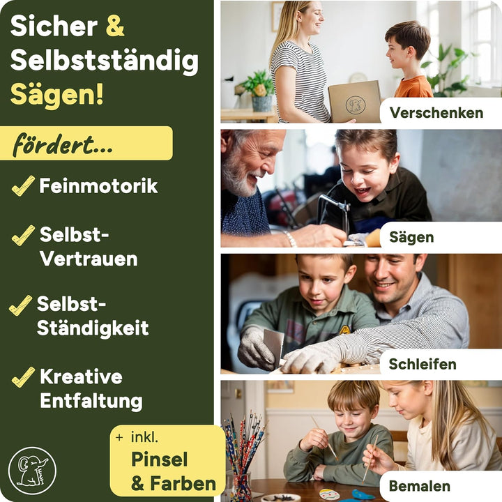 Eli® Laubsäge für Kinder inkl. 14 Sperrholzplatten - Komplett Set für Laubsägen inkl kreative Vorlag