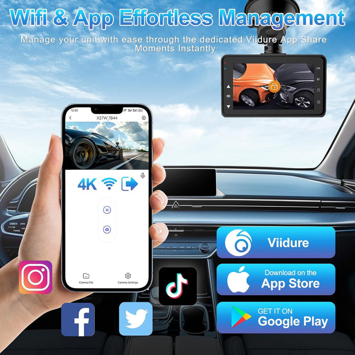 SIGRILL 4K/2K+1080P Dashcam Auto Vorne Hinten,WiFi Dash Cam mit 64GB SD Karte, Dasch-cam Auto Nachts