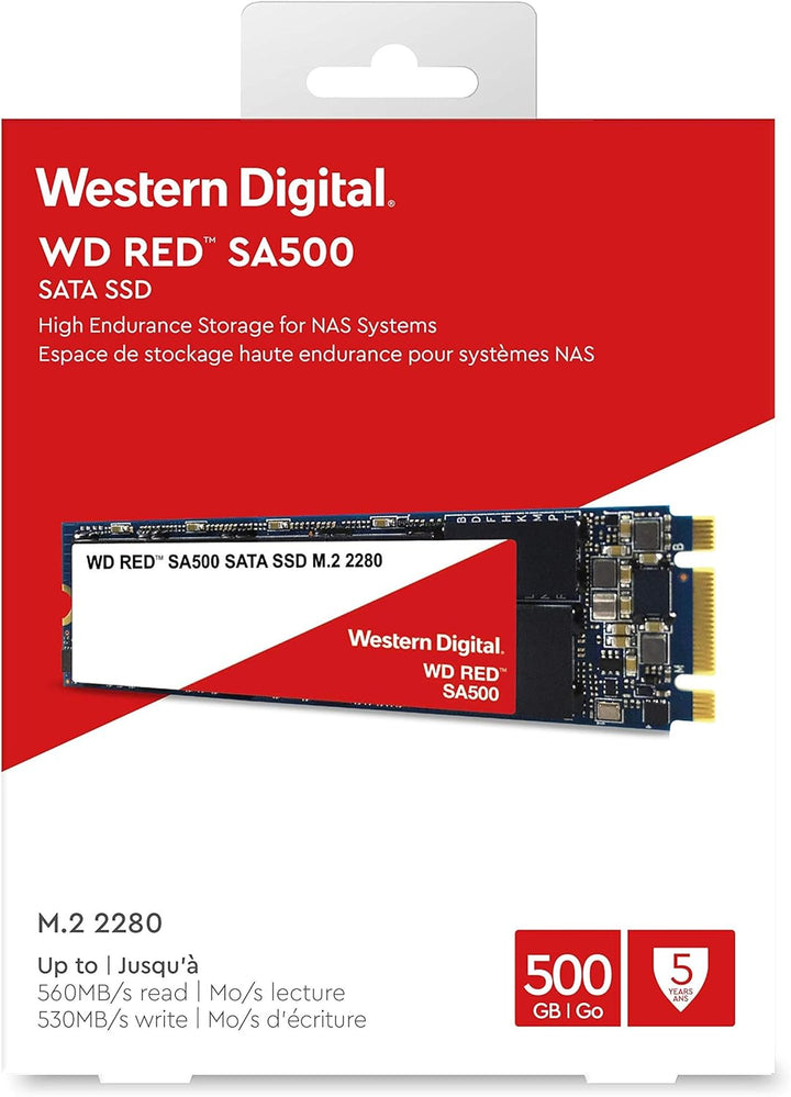 WD Red SA500 NAS SATA SSD WDS500G1R0B Solid-State-Laufwerk, 500 GB, intern, M.2 2280, SATA 6 Gbit/s,