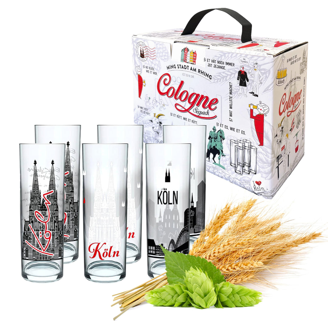 3forCologne Kölschglas-Mix| 6er Pack je 0,2ml | Et Kölsches Grundgesetzt & Kölner Dom | Biergläser,