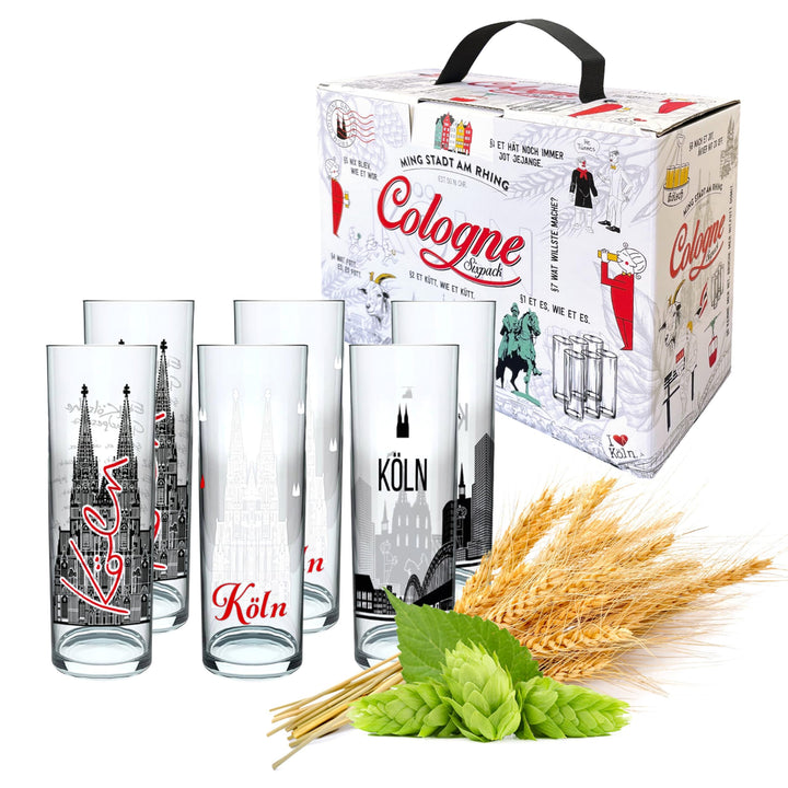 3forCologne Kölschglas-Mix| 6er Pack je 0,2ml | Et Kölsches Grundgesetzt & Kölner Dom | Biergläser,