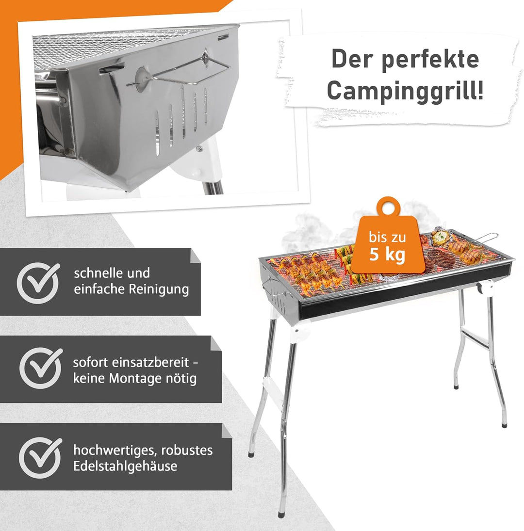 Lemodo Faltbarer Holzkohlegrill – Tragbarer Campinggrill klappbar, Edelstahl-Grill für Outdoor, Pick
