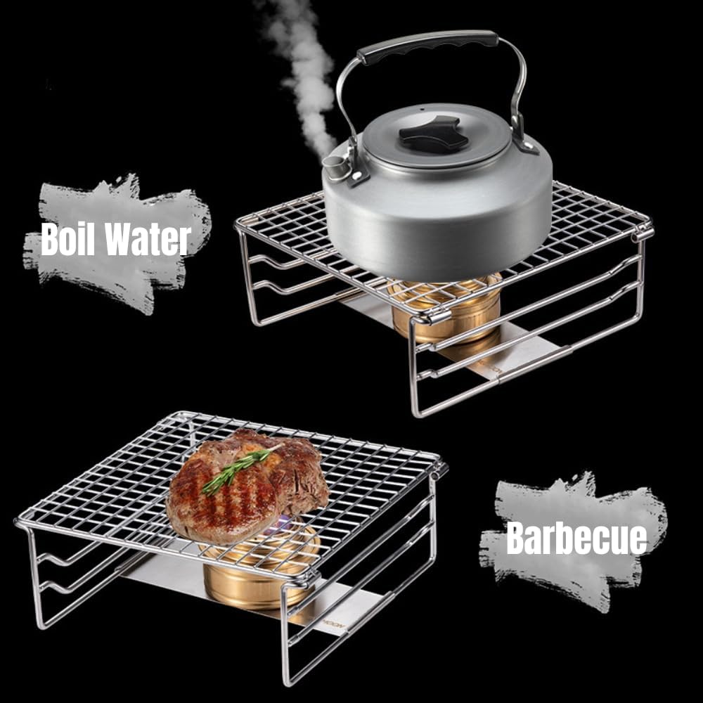 Grill-Warmhalterost aus robustem Edelstahl, tragbarer Grillrost mit Beinen für Outdoor, Rucksackreis