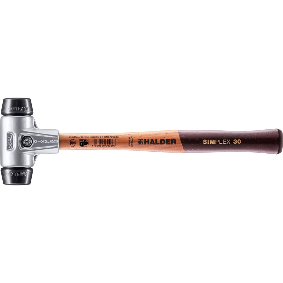 SIMPLEX-Schonhammer, Gummikomposition; mit Aluminiumgehäuse und hochwertigem Holzstiel | D=30 mm | 3