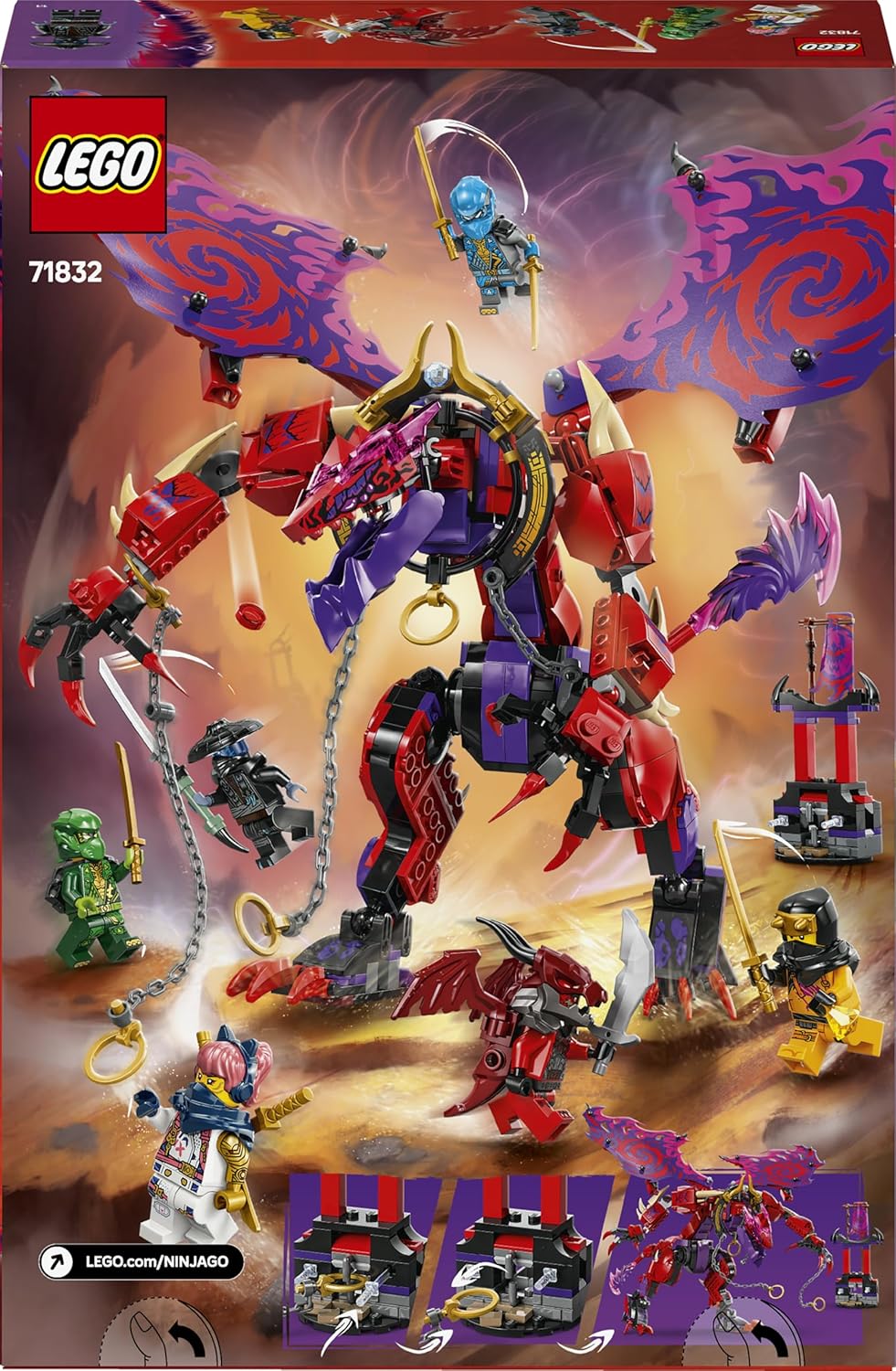 LEGO NINJAGO Chaosdrache Donnerzahn - Kinder Spielzeug - Bewegliche Actionfigur mit 6 Minifiguren (L