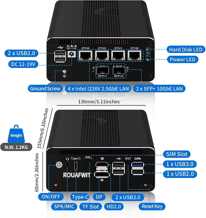 Mini PC Dual 10Gbe N150(Upgrade N100) Firewall Hardware, 2 x 82599ES SFP+ 10Gbps, 4 x 2.5Gbe i226-V