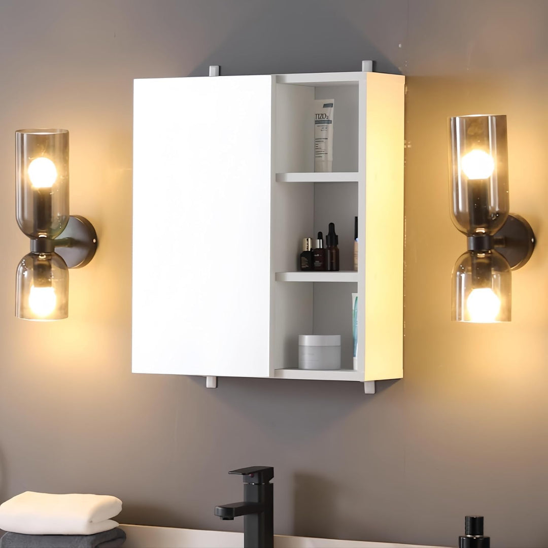 CLIPOP Badezimmer Spiegelschrank,Badezimmerschrank mit Einzeltür Verspiegelt und 2 Einlegeböden,Holz