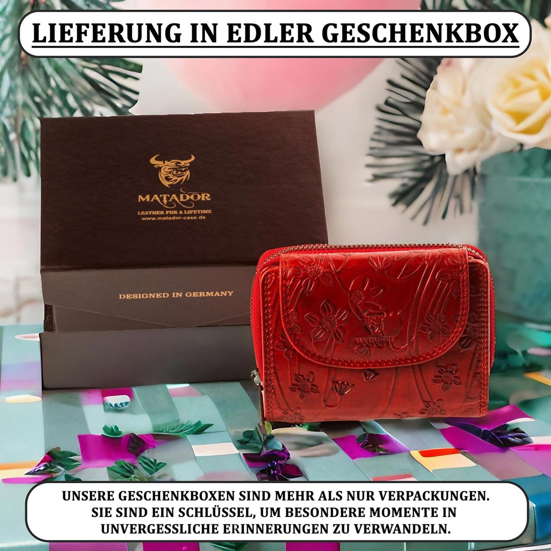 MATADOR |SARAGOSSA| RFID Blocker Leder Portemonnaie Damen| Geldbeutel Portmonee Damen mit Geschenk B