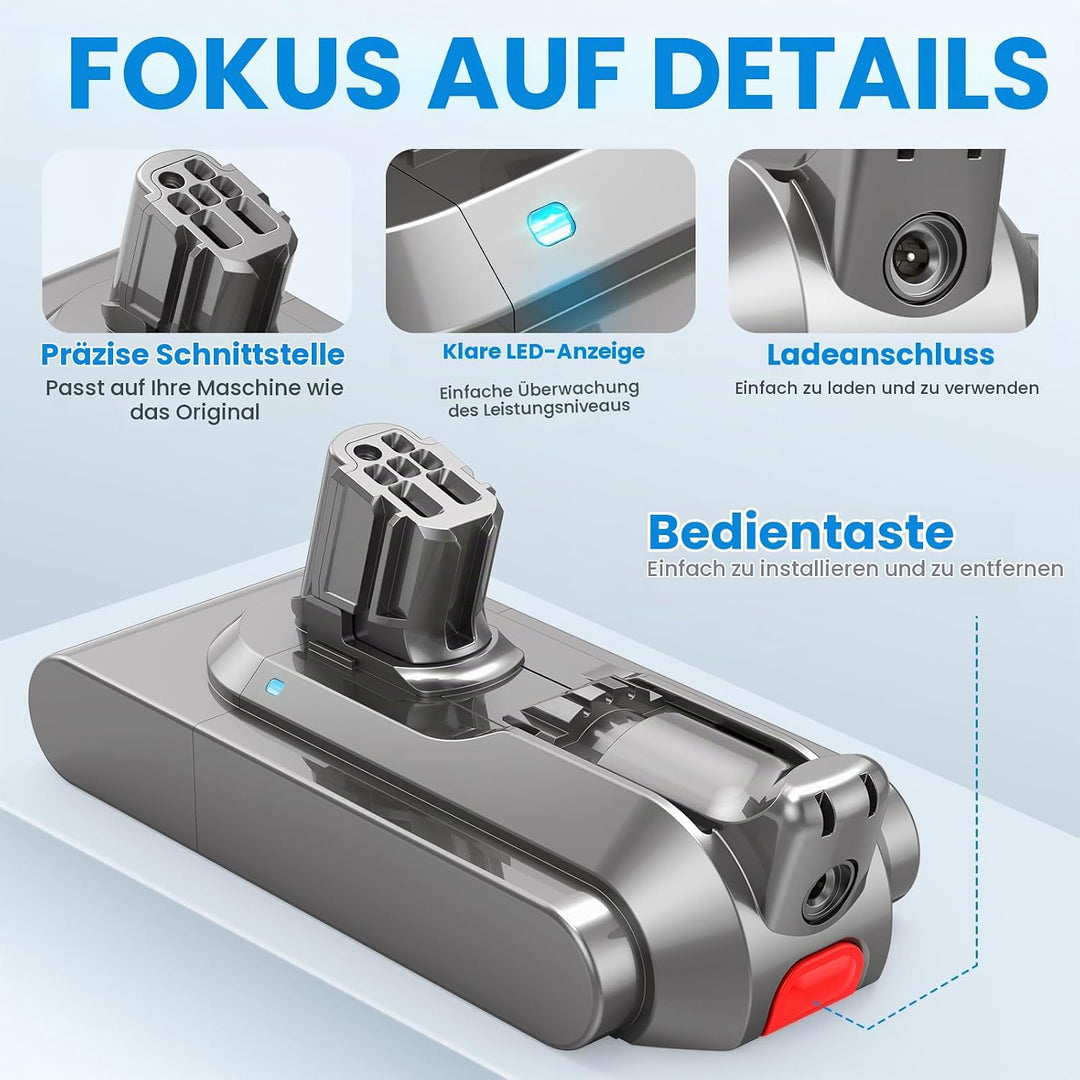 Click-In-Typ 3900mAh V12 Akku für Dyson, ASUNCELL 25,2V Ersatzakku für V12 Detect, V12 Detect Absolu