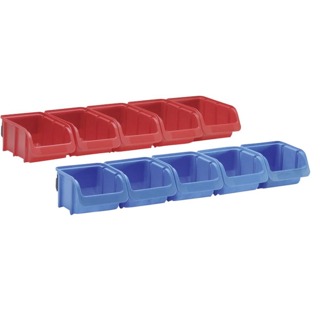 hünersdorff 656820 Sichtboxen-Set, 2 x Kunststoffschiene, 5 x Grösse 1, 5 x Grösse 2 blau-rot Rot/Bl