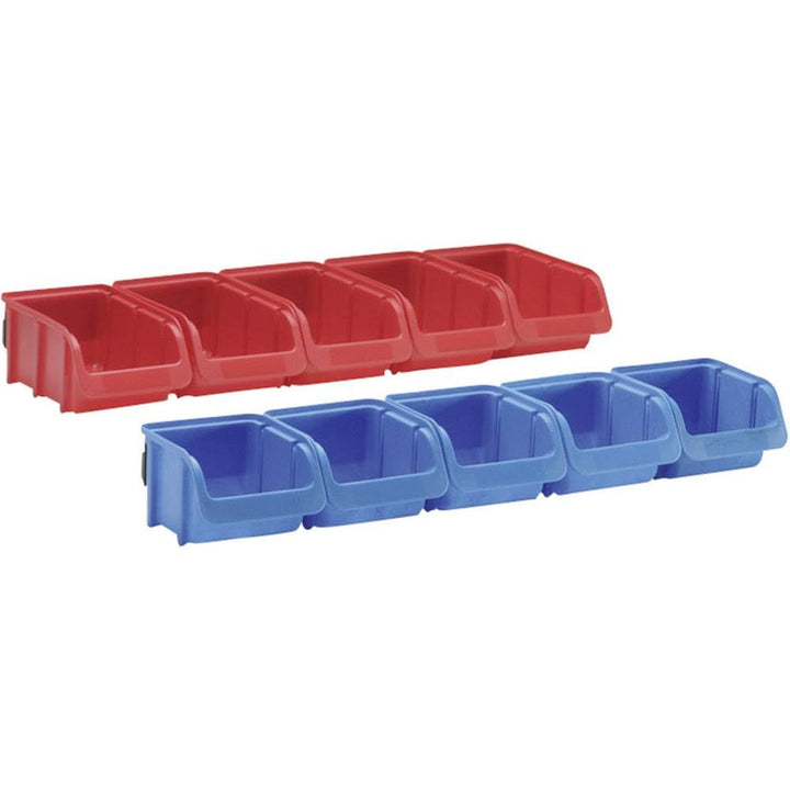 hünersdorff 656820 Sichtboxen-Set, 2 x Kunststoffschiene, 5 x Grösse 1, 5 x Grösse 2 blau-rot Rot/Bl
