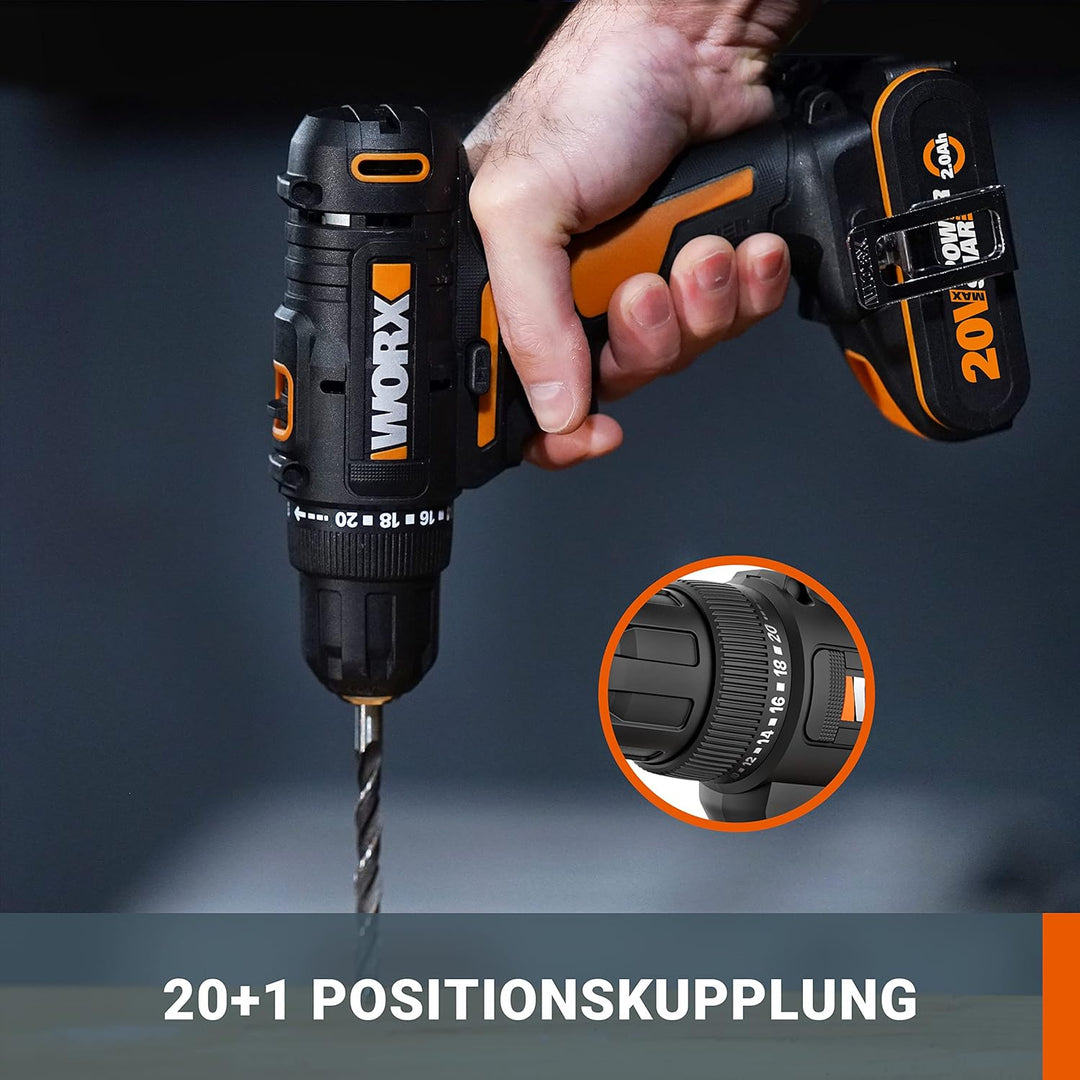 WORX WX100 Akku Bohrschrauber 20V – leistungsstarker Akkuschrauber zum Bohren und Schrauben – 20+1 D