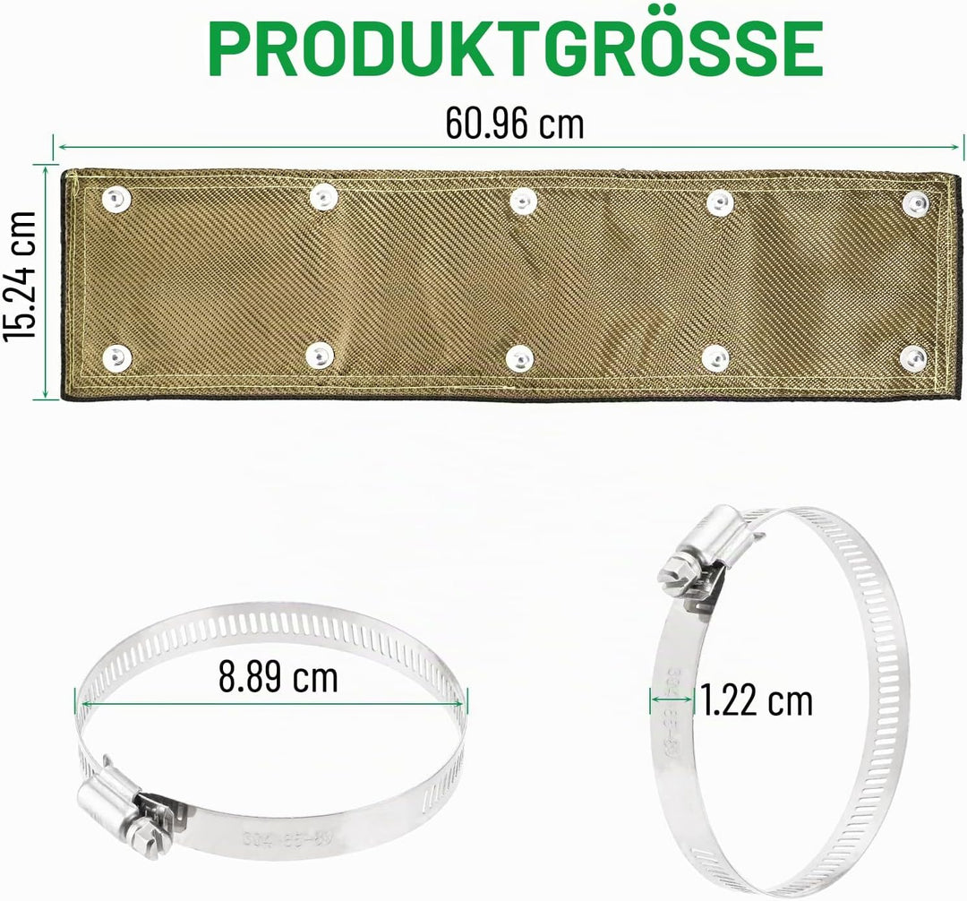 Hitzeschutzband Auspuff, Hitzeschutzmatte 60 x 15 cm Titanium Auspuffband Hitzeschild, mit Schlauchk