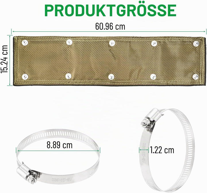 Hitzeschutzband Auspuff, Hitzeschutzmatte 60 x 15 cm Titanium Auspuffband Hitzeschild, mit Schlauchk