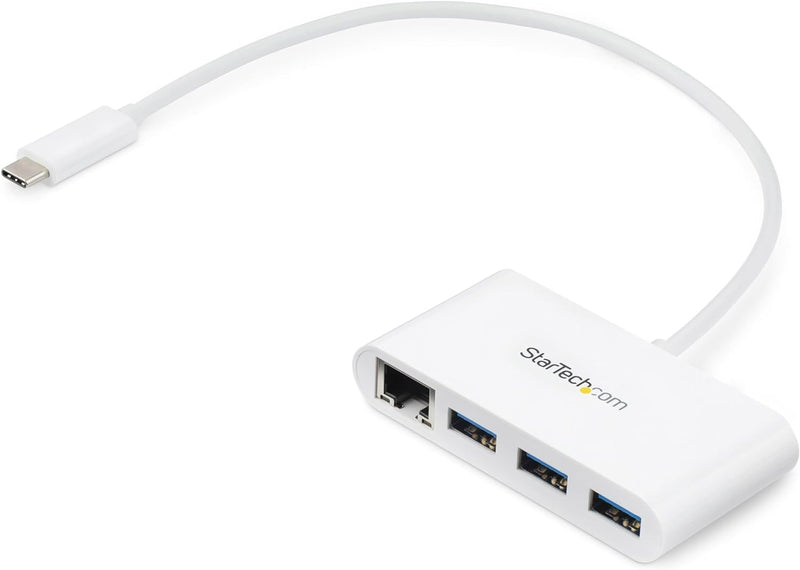 StarTech.com 3 Port USB 3.0 Hub plus Gigabit Ethernet - USB-C - Weiss - USB Hub with GbE - USB C Hub