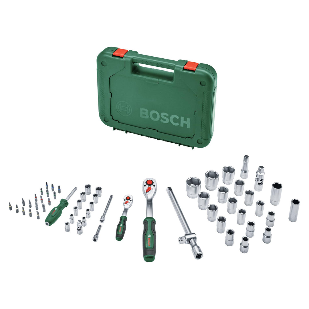 Bosch Ratschen Set 1/4" + 1/2", 57-teilig (Zwei robuste Ratschen; 55 Zubehöre; Hohes Drehmoment; Ver