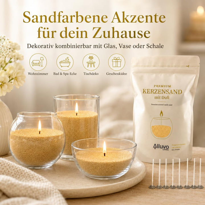 Kerzensand Vanille 450 g mit 8 Dochten pflanzenbasiert, Vanille