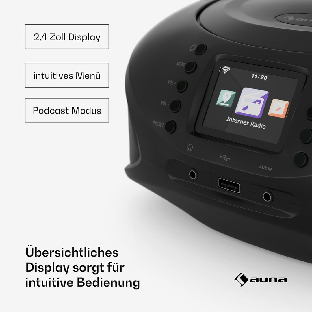auna Roadie Smart CD-Player Tragbar – Bluetooth-Boombox Mit Dab+/Fm/Internet-Radio, CD/Mp3-Player, 2