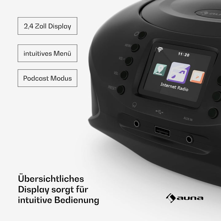auna Roadie Smart CD-Player Tragbar – Bluetooth-Boombox Mit Dab+/Fm/Internet-Radio, CD/Mp3-Player, 2