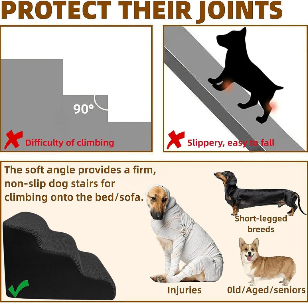 Breiter Hundetreppe Schwarz 5 Stufen 62cm hoch für Kleine Hunde, Hochdichtem Schaumstoff Haustiertre