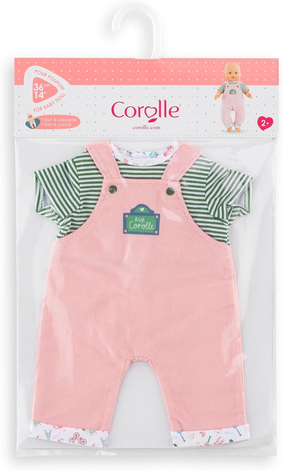 Corolle Mon Grand Poupon Shirt und Latzhose, Paris, für alle 36cm Babypuppen, ab 2 Jahren