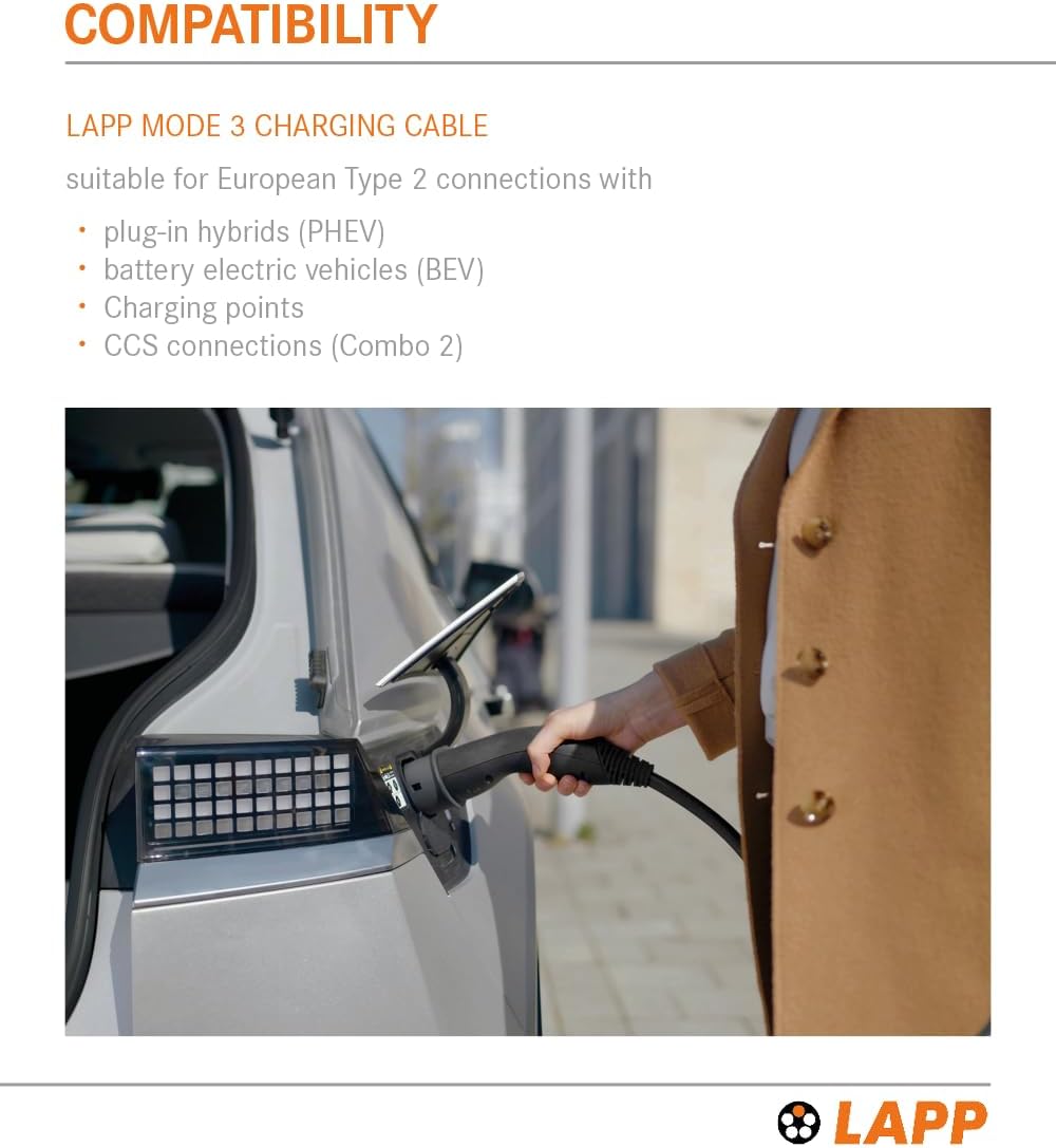 LAPP MOBILITY Helix Typ 2 Ladekabel 7,4 kW/Selbstaufrollend / 32 A / 1-Phasig/E-Auto Ladekabel/Mode