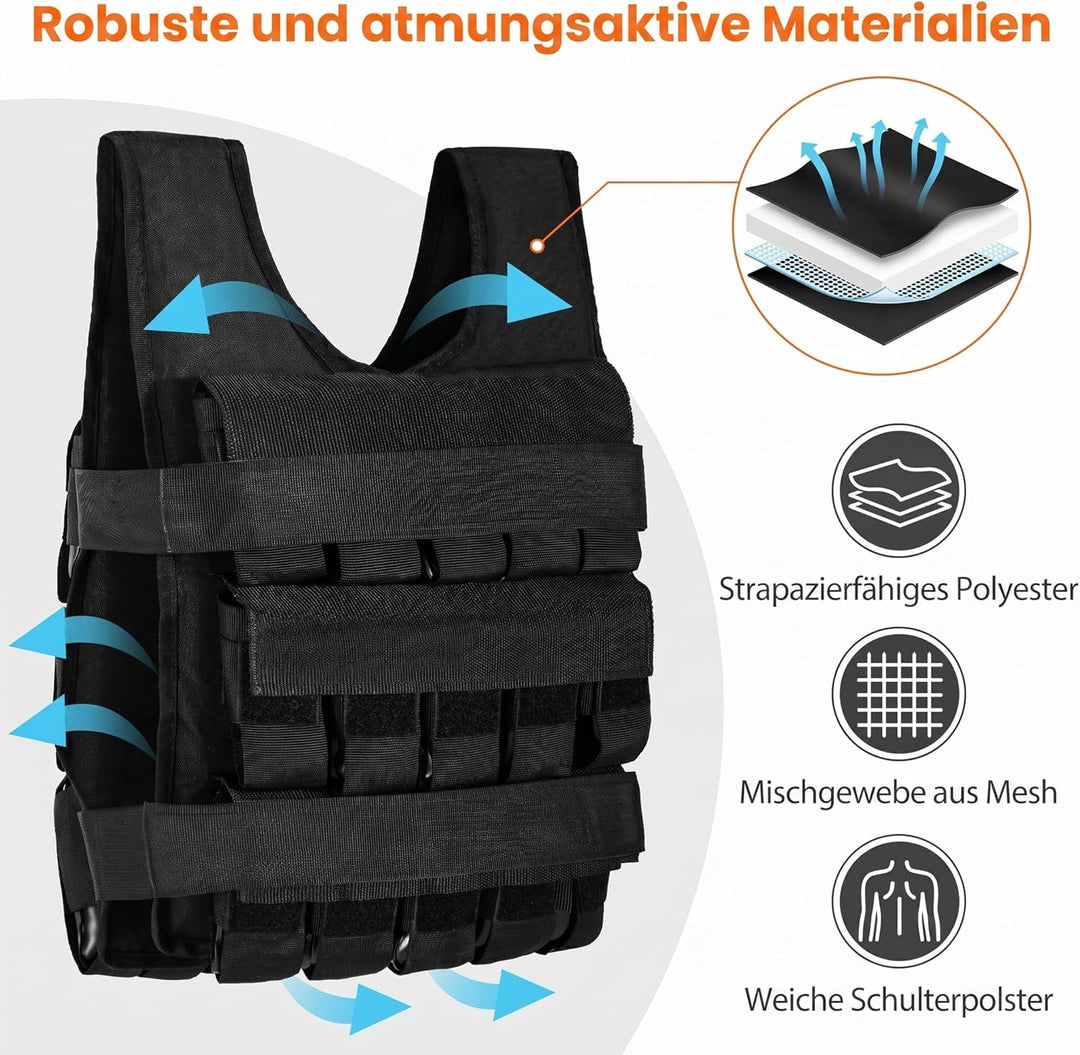 COSTWAY Gewichtsweste 20/30 kg, Brustgrösse Verstellbar, Trainingsweste mit abnehmbaren Eisensandsäc