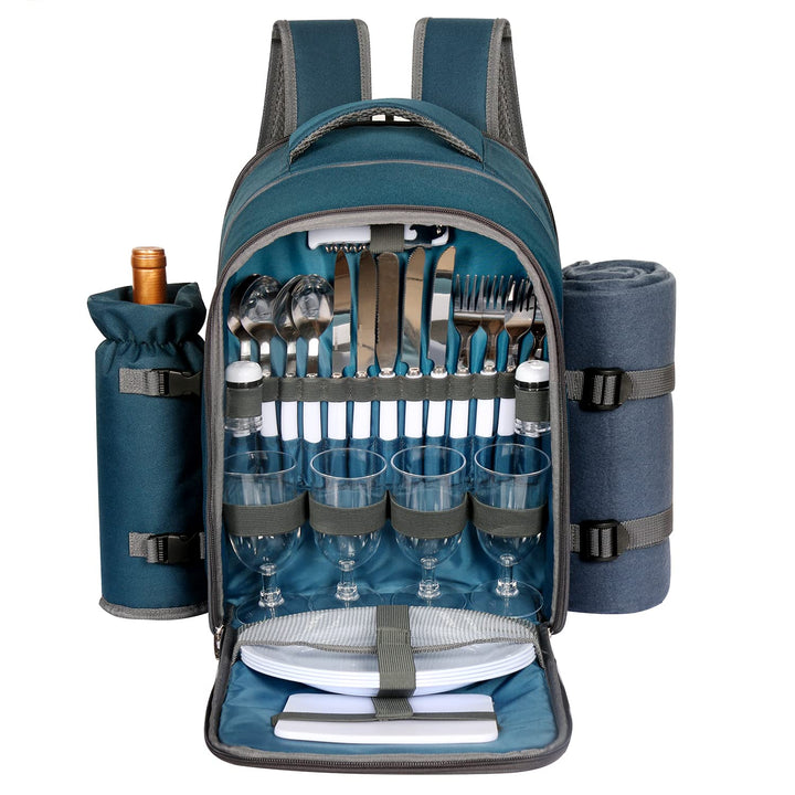 Hap Tim Picknickkorb Rucksack für 4 Personen mit Decke, Weinhalter, Kühlfach, Besteckset, Paare Gesc