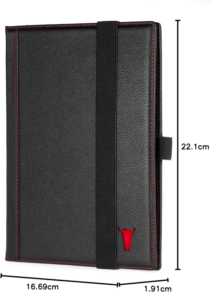TORRO Echtleder Hardback Notizbuch [Nachfüllbar] [Stiftschlaufe] [Gummiband] [Liniertes Papier] (A5
