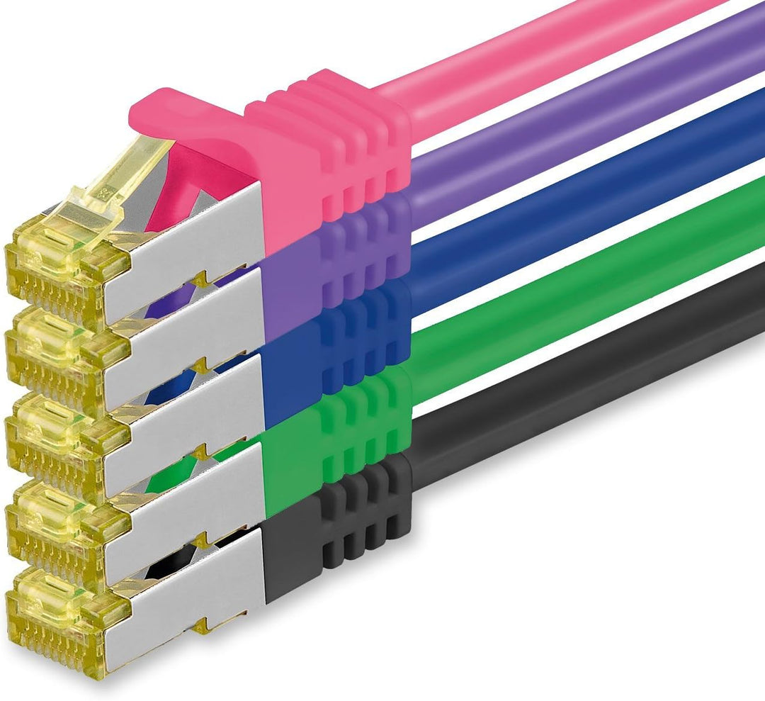 1aTTack.de Cat.7 Netzwerkkabel 5m 5 Farben 5 Stück Cat7 Ethernetkabel Netzwerk LAN Kabel Rohkabel 10