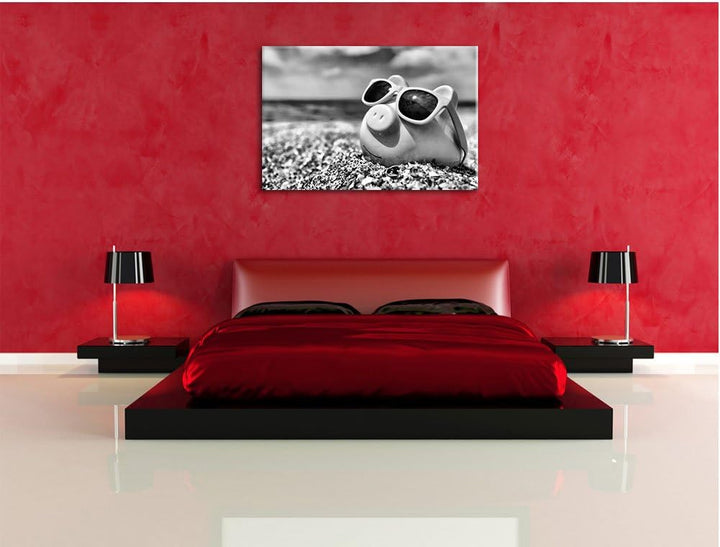 Pixxprint Monocrome, Schweinchen am Strand, Format: 100x70 auf Leinwand, 100x70