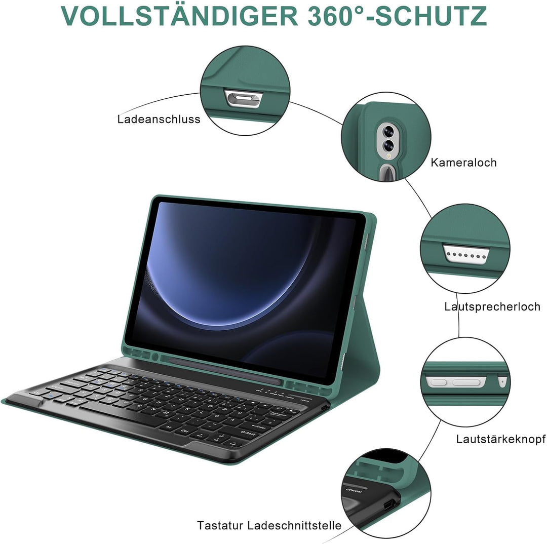 Tastatur für Samsung Galaxy Tab S10+ 2024/S9 FE+/S9 Plus 12.4", Hülle mit Tastatur für Samsung Tab S