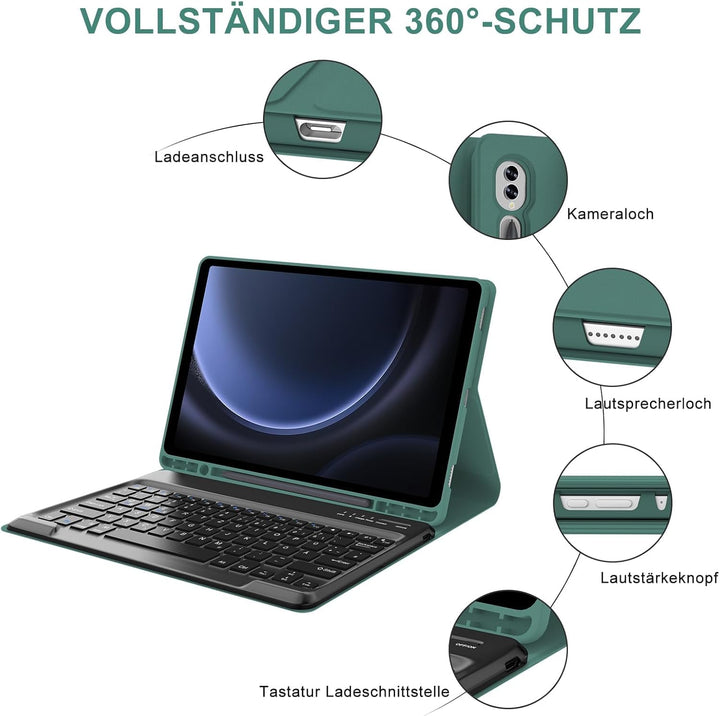 Tastatur für Samsung Galaxy Tab S10+ 2024/S9 FE+/S9 Plus 12.4", Hülle mit Tastatur für Samsung Tab S