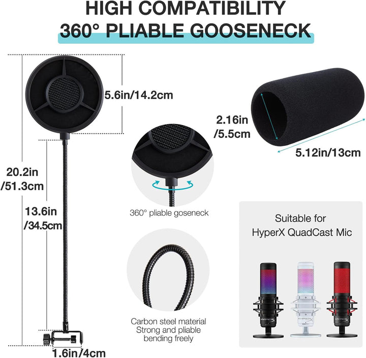 HyperX QuadCast Popschutz - 14CM 6 Schichten Popfilter und Schaumstoff für HyperX QuadCast S/ProCast