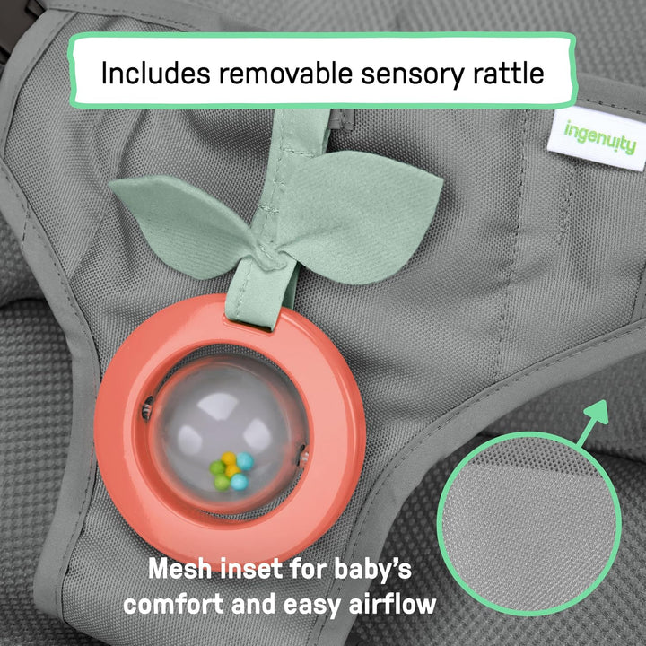 Ingenuity Stow &amp; Go kompakte Falt Babywippe, leichter tragbarer Sitz mit Vibration &amp; Spielzeug, Grau