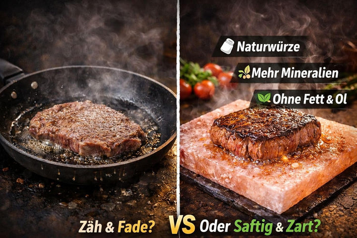 Salzstein Grillstein 20 × 10 × 5 cm mit Holzbrett – Natürlicher Salzstein zum Grillen, Garen & Servi