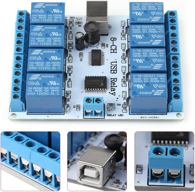 8-Kanal 12VDC Typ-B USB Relais Tafel Modul Regler zum Automatisierung Robotik MEHRWEG VERPACKUNG