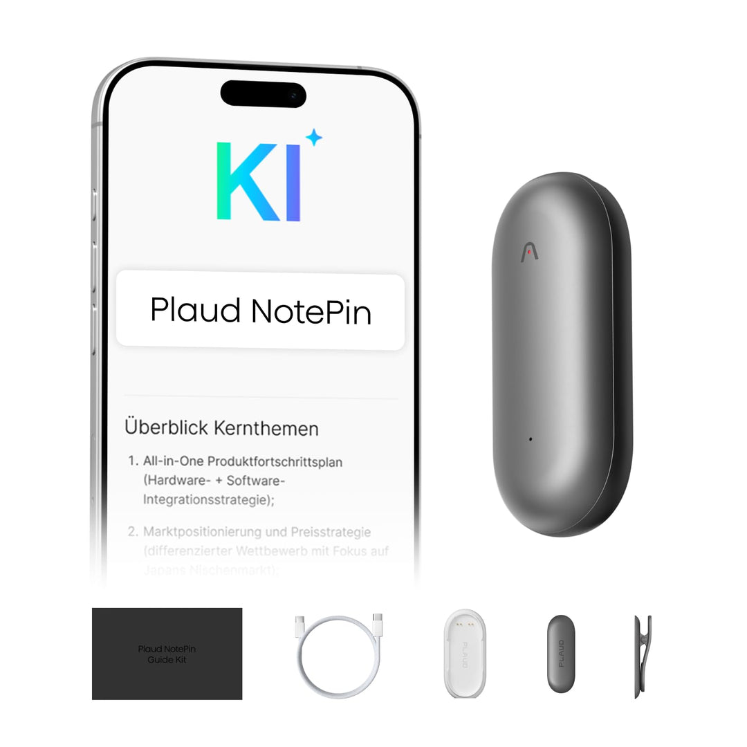 Plaud NotePin Sprachrekorder, KI-Sprachrekorder, App-Steuerung, KI-Notizgerät, KI-Transkription & Zu