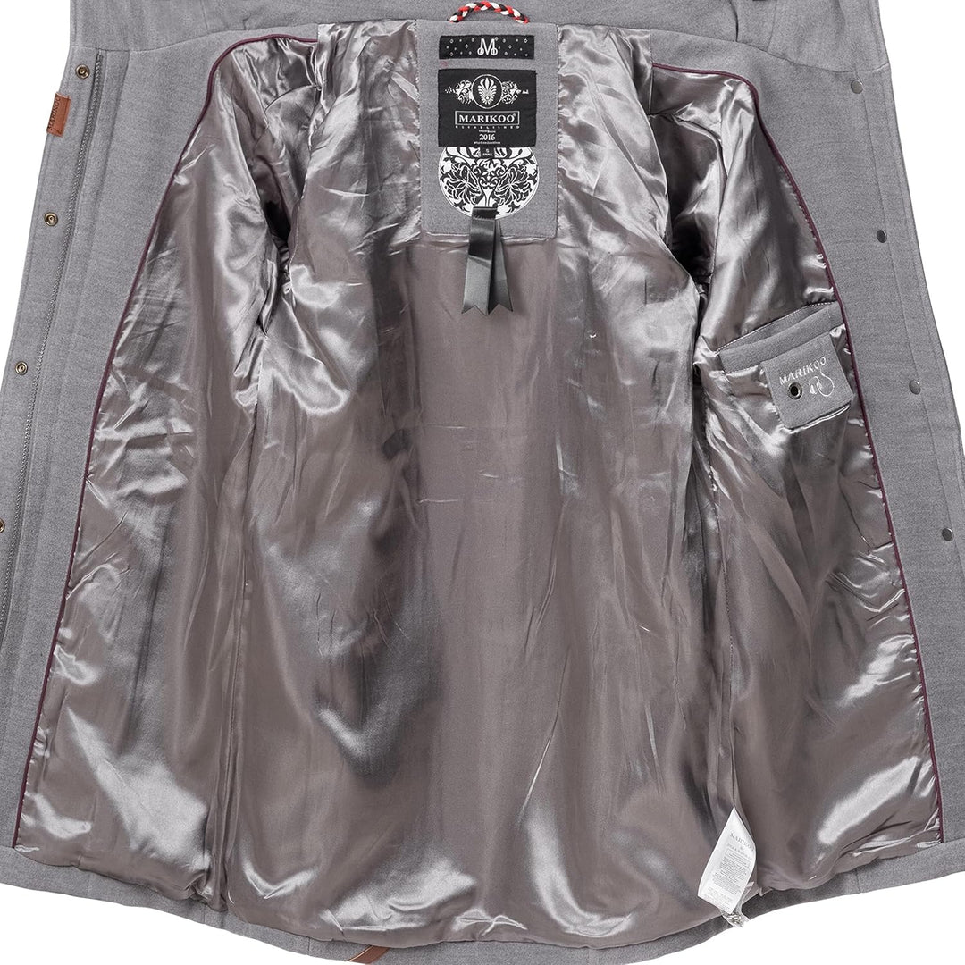 MARIKOO Damen Mantel in Wollmantel-Optik Warmer Trenchcoat mit Kapuze Maikoo XS-5XL S Grau, S Grau