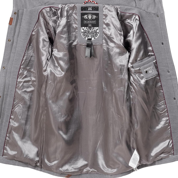 MARIKOO Damen Mantel in Wollmantel-Optik Warmer Trenchcoat mit Kapuze Maikoo XS-5XL S Grau, S Grau